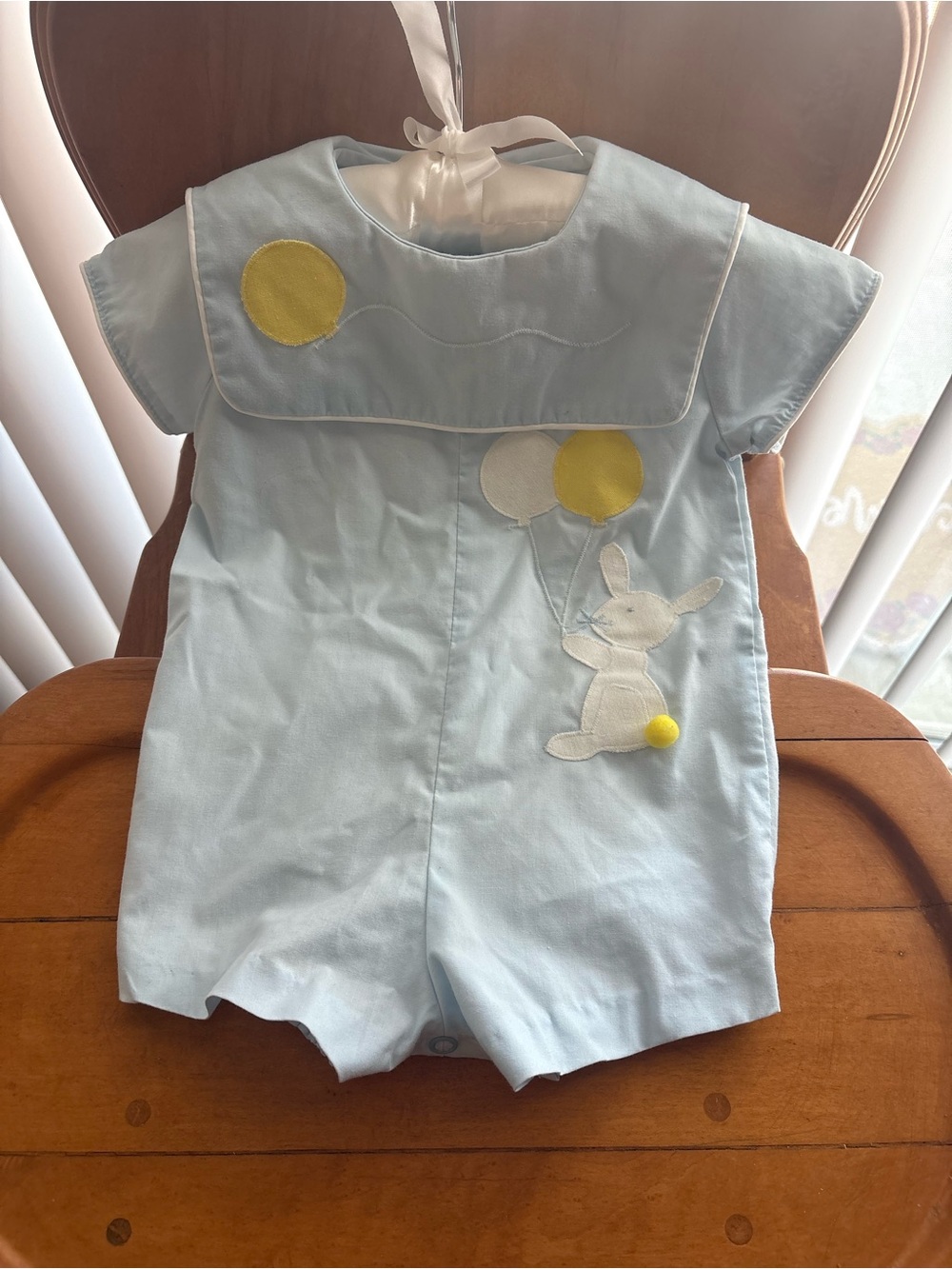 Vintage Baby Blue Bunny Balloon Romper